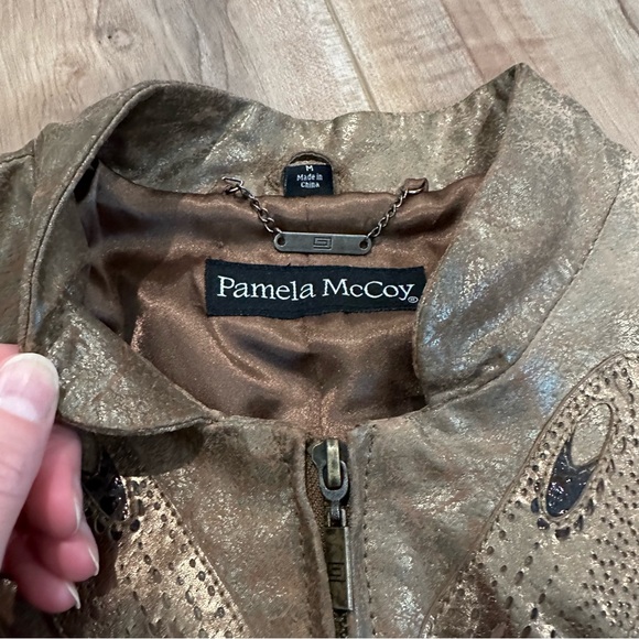 Pamela McCoy Leather Gold Butterfly Fall Jacket M - Picture 8 of 12